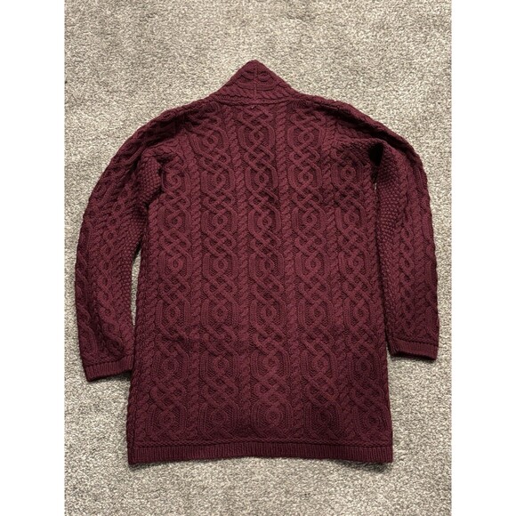 Aran Crafts Merino Wool Open Front Cardigan Sweater Pockets Wine Red Size Small - Picture 7 of 7